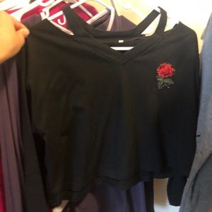 Black rose cutout shoulder shirt